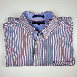 Vintage Tommy Hilfiger Button‎ Down, Men's Large Red White Blue Stripe